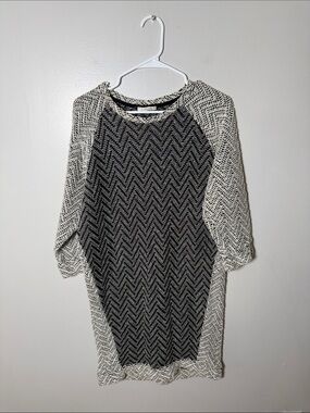 Pieces Black & White Sova 3/4 Sweat Chevron Knit Tunic / Dress Size M/L